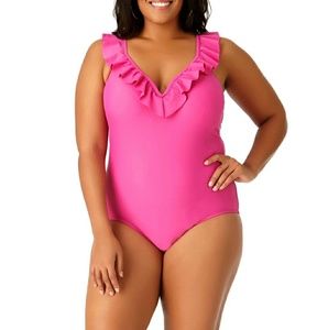 NEW Plus-Size Solid Ruffle One-Piece Swimsuit